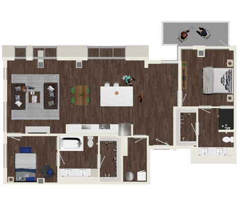 Floor plan for 2 beds, 2 baths